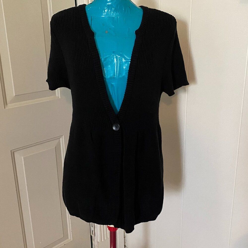 New Directions Low V-Neck Cotton Short Sleeve Sweater/Cardigan Women Size L